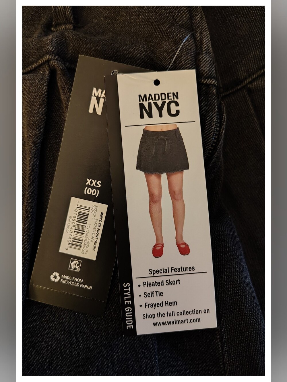 Madden NYC Pleated 'Skort' Distressed Black Denim - Junior Size XXS (00) *NWT* - Picture 5 of 8
